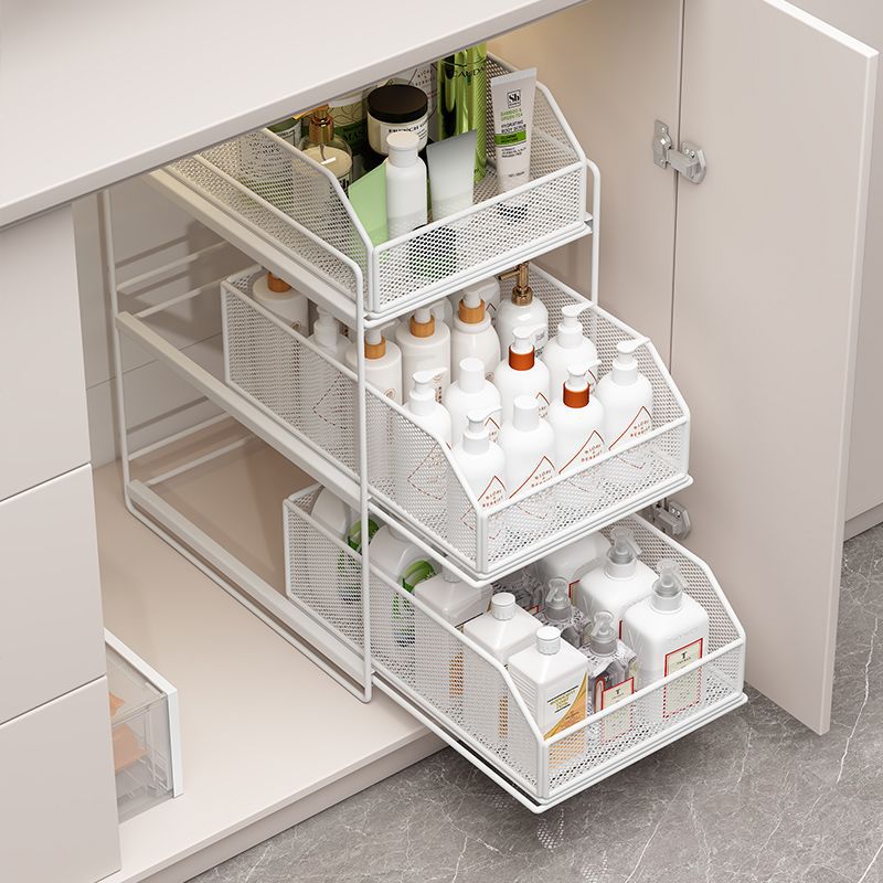 Pull-out organizer fitted inside a kitchen cabinet